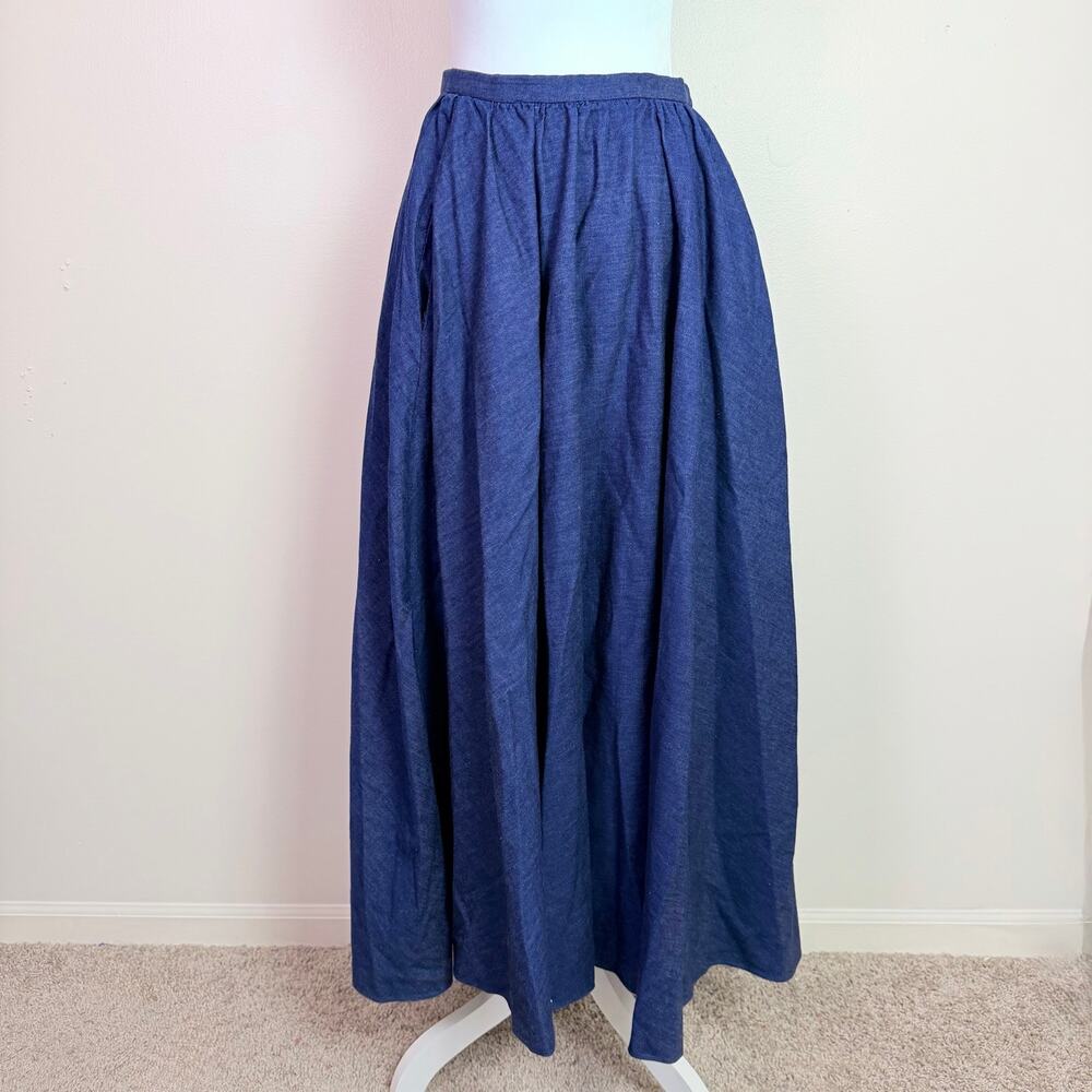 Vintage 90s Donna Karen New York Chambray Full Sweep Maxi Skirt Women's 10 USA - Picture 3 of 13